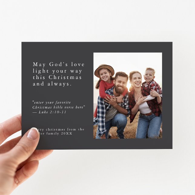 Cartes Pour Fêtes Annuelles EMELIA Grey Photo Facile Simple Noël Religieux (EMELIA Gray Photo Easy Simple Religious Christmas Holiday Card)