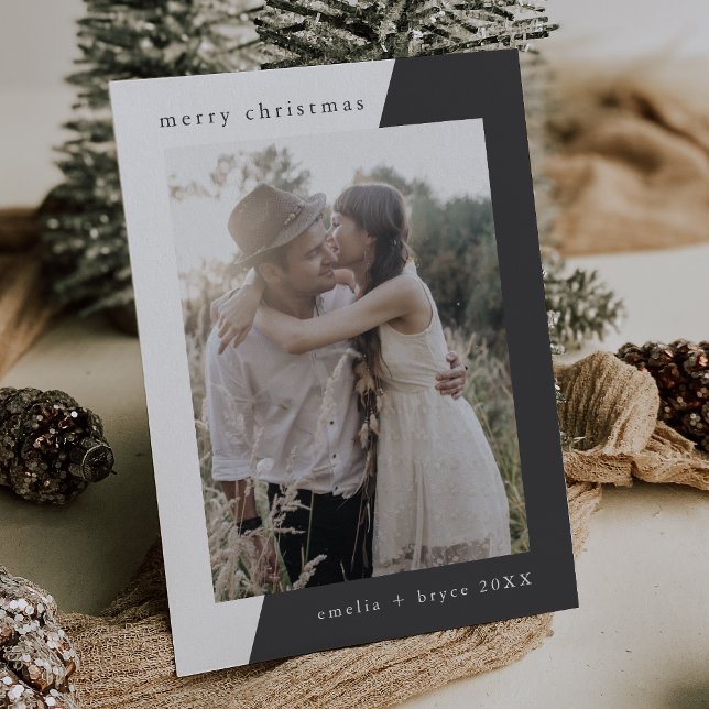 Cartes Pour Fêtes Annuelles EMELIA Grey Unique Minimal Photo Famille Noël (EMELIA Gray Unique Minimal Family Photo Christmas Holiday Card)