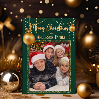 Cartes Pour Fêtes Annuelles Emerald Green&Gold Elegant One Photo Christmas