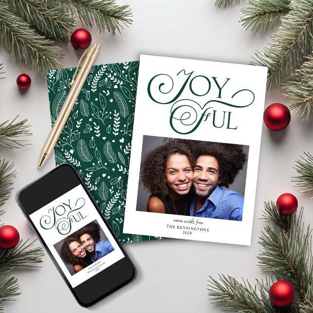 Cartes Pour Fêtes Annuelles Emerald Green Motif Joyeuse photo de Noël (Emerald Green Pattern Joyful Christmas Photo Holiday Card)