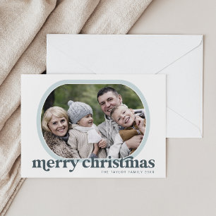 Cartes Pour Fêtes Annuelles EMERY Blue Family Photo Simple Joyeux Noël