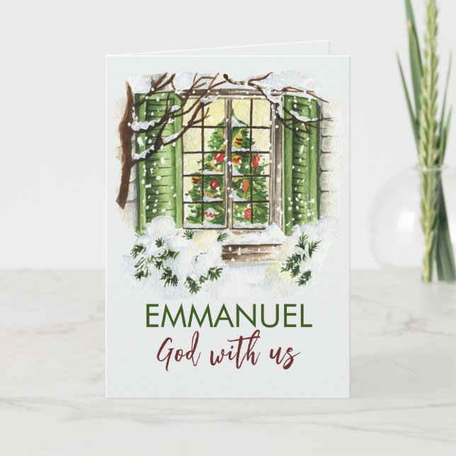 Cartes Pour Fêtes Annuelles Emmanuel Dieu avec nous Verset biblique de Noël (Devant)