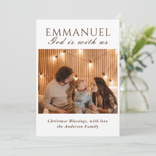 Cartes Pour Fêtes Annuelles EMMANUEL Dieu est avec nous Bible Photo Noël (Debout devant)