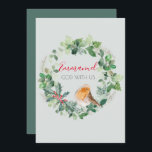 Cartes Pour Fêtes Annuelles Emmanuel God with Us Watercolor Wreath Christmas<br><div class="desc">Emmanuel Dieu Avec Nous. Partagez l'espoir du Christ ce Noël avec une carte de Noël significative pour la famille et les amis. Cette carte de couronne d'aquarelle verte sauge présente un design époustouflant avec des mots d'écriture à l'intérieur. Tout le texte est personnalisable.</div>