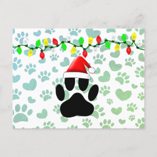 Cartes Pour Fêtes Annuelles Empreinte de chien Santa Hat lumières de Noël