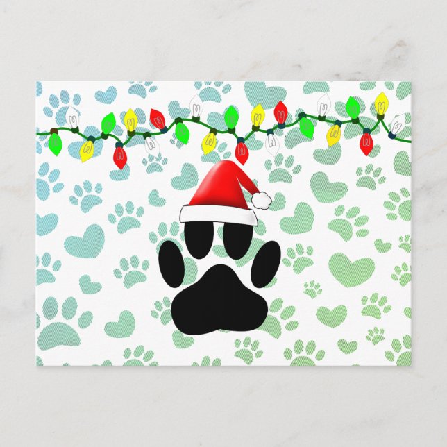 Cartes Pour Fêtes Annuelles Empreinte de chien Santa Hat lumières de Noël (Devant)