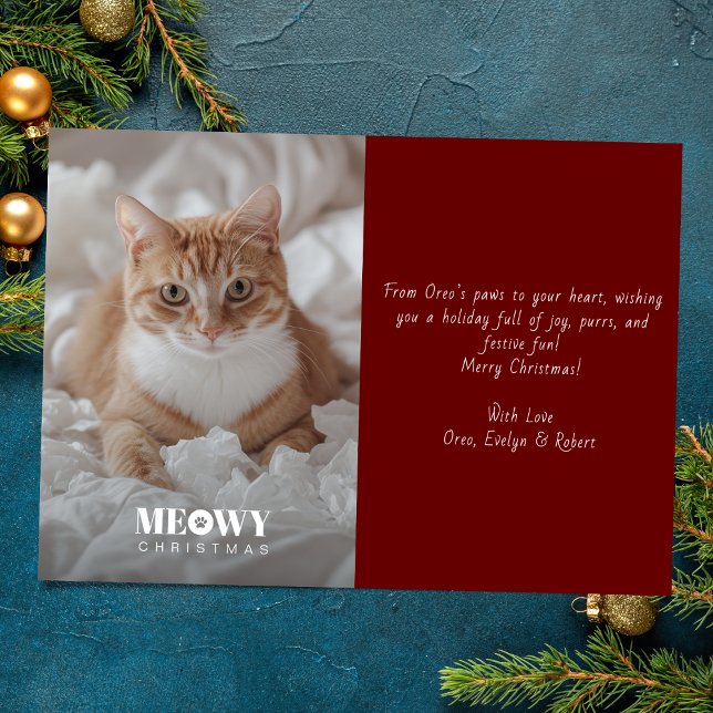 Cartes Pour Fêtes Annuelles Empreinte de patte Meowy Noël écriture manuscrite  (Créateur téléchargé)