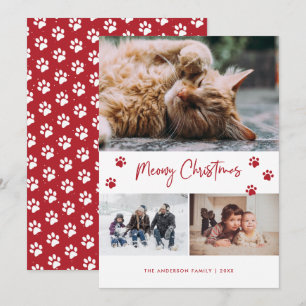 Cartes Pour Fêtes Annuelles Empreinte de patte rouge 3 Photo Collage Meowy Chr