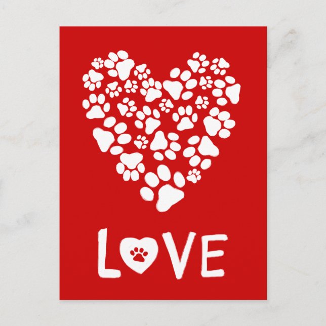 Cartes Pour Fêtes Annuelles Empreintes de pattes de chien Valentine Love Heart (Devant)