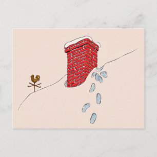 Cartes Pour Fêtes Annuelles Empreintes de Père Noël Cheminée Girouette Neige