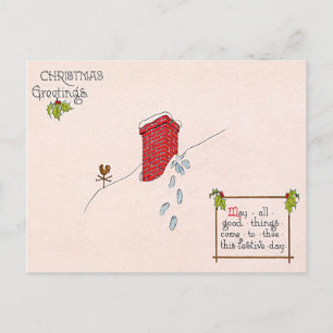 Cartes Pour Fêtes Annuelles Empreintes de Père Noël Cheminée Girouette Neige