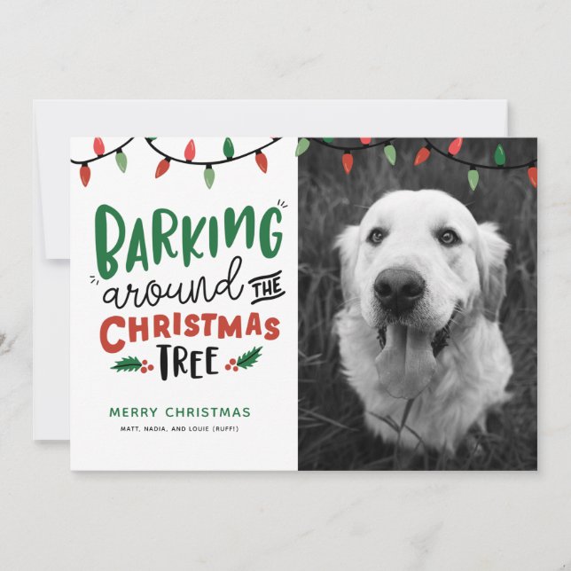 Cartes Pour Fêtes Annuelles En Aboyant Autour de l'Arbre de Noël Chien Noël (Devant)