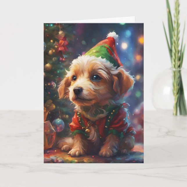 Cartes Pour Fêtes Annuelles En attente de Père Noël, salutations de chien de v (Devant)