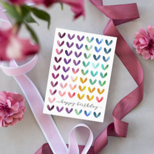Cartes Pour Fêtes Annuelles En blanc des coeurs d'aquarelle du joyeux