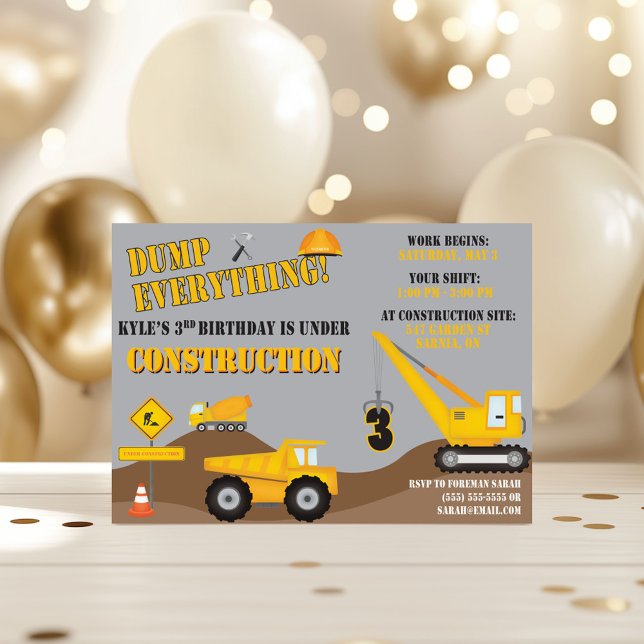 Cartes Pour Fêtes Annuelles En construction Anniversaire de fête de l'invitati (Créateur téléchargé)
