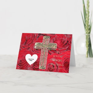 Cartes Pour Fêtes Annuelles En Mémoire d'amour Floral Roses Rouges Faux Croix