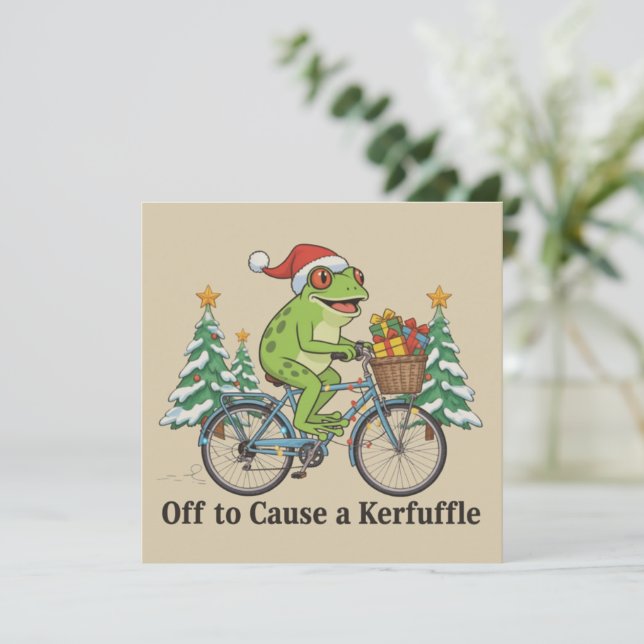 Cartes Pour Fêtes Annuelles En route pour causer un chahut Grenouille Noël drô (Debout devant)