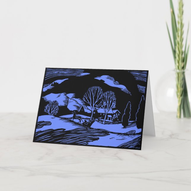 Cartes Pour Fêtes Annuelles En un seul cheval, couleigh à la nuit (Devant)