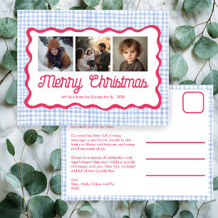 Cartes Pour Fêtes Annuelles en vichy bleu rose vif Noël personnalisé 3 photo
