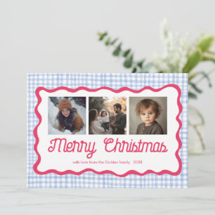 Cartes Pour Fêtes Annuelles en vichy bleu rose vif Noël personnalisé 3 photo