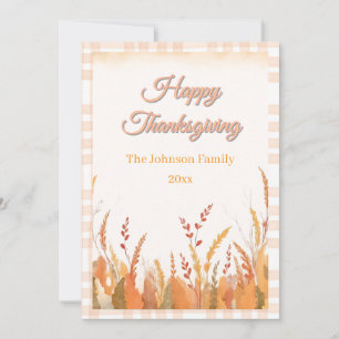 Cartes Pour Fêtes Annuelles en vichy Boho Pampas Grass Rustique Thanksgiving