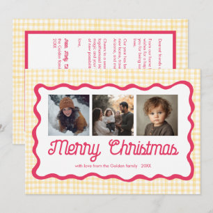 Cartes Pour Fêtes Annuelles en vichy Jaune rose vif Noël Personnalisé 3 Photo