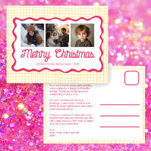 Cartes Pour Fêtes Annuelles en vichy Jaune rose vif Noël Personnalisé 3 Photo