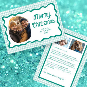 Cartes Pour Fêtes Annuelles en vichy Vague Vert Noël Custom 3 Photo