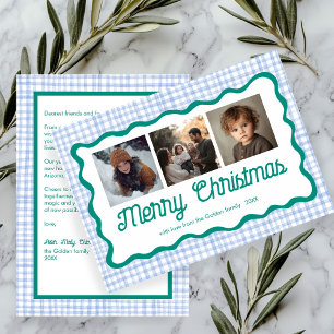 Cartes Pour Fêtes Annuelles en vichy Verre bleu vert Noël personnalisé 3 photo