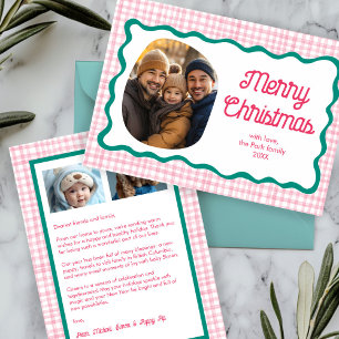 Cartes Pour Fêtes Annuelles en vichy Verre rose vert Noël Custom 3 Photo