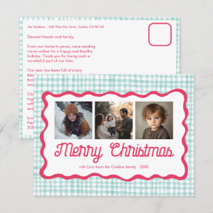 Cartes Pour Fêtes Annuelles en vichy Verre rose vert Noël Custom 3 Photo