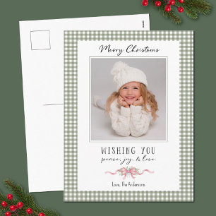 Cartes Pour Fêtes Annuelles En vichy Vert mignon Plaid Preppy Photo