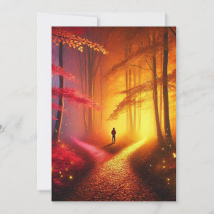 Cartes Pour Fêtes Annuelles Enchanted Crossroads - Vibrant Autumn Forest Art P