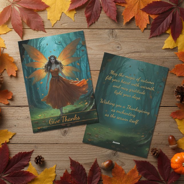 Cartes Pour Fêtes Annuelles Enchanted Fairy Thanksgiving Salutation d'automne (Créateur téléchargé)