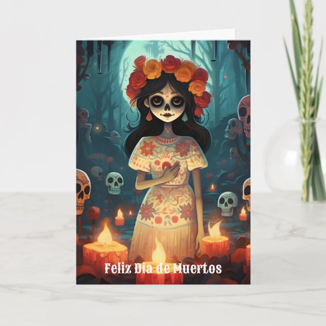 Cartes Pour Fêtes Annuelles 🌹 Enchanter Catrina Die de Muertos 🌹 (Devant)