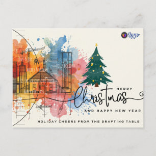 Cartes Pour Fêtes Annuelles Encre aquarelle Impression Bleue Architecture Noël