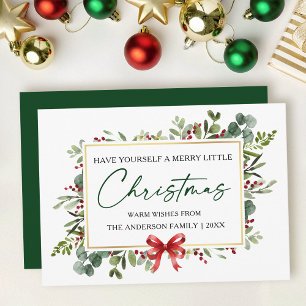 Cartes Pour Fêtes Annuelles Encre de calligraphie Aquarelle Verdure Ruban roug