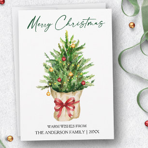 Cartes Pour Fêtes Annuelles Encre de calligraphie Noël Aquarelle Pin Rouge Nœu