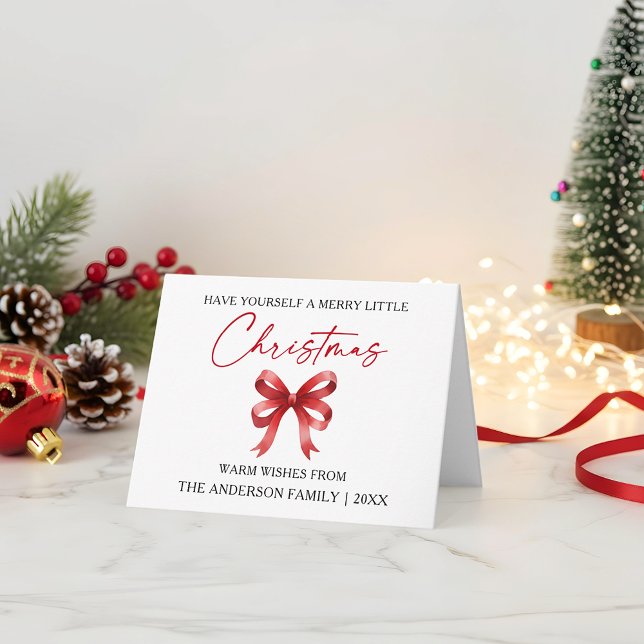 Cartes Pour Fêtes Annuelles Encre de calligraphie stylo Noël rouge ruban plié  (Customize to add text to inside of card.)