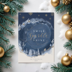 Cartes Pour Fêtes Annuelles Encre et joyaux de nuit d'hiver de Navy Watercolor