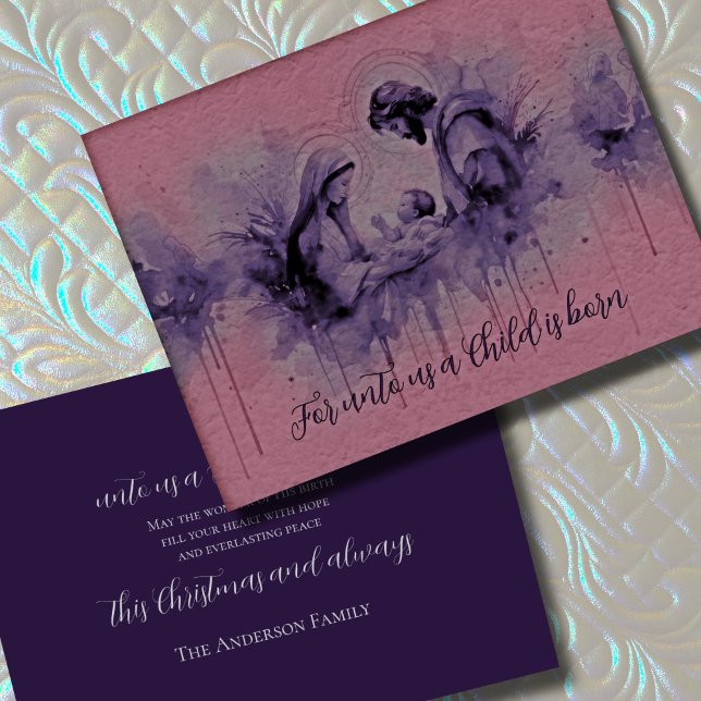 Cartes Pour Fêtes Annuelles Encre rose et violet Sainte famille (Créateur téléchargé)