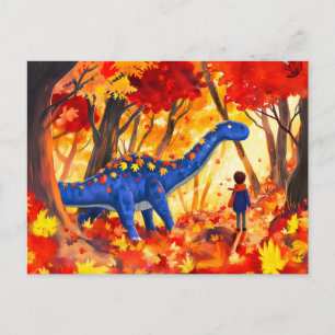 Cartes Pour Fêtes Annuelles Enfant Anime marchant dinosaure forêt d'automne