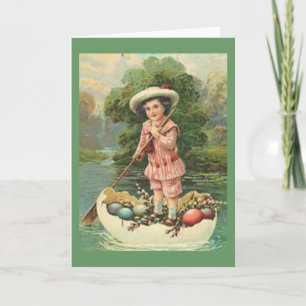 Cartes Pour Fêtes Annuelles Enfant de Pâques vintage en bateau à oeufs, ZSSG