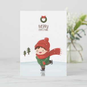 Cartes Pour Fêtes Annuelles Enfant faisant du patin à glace à Noël