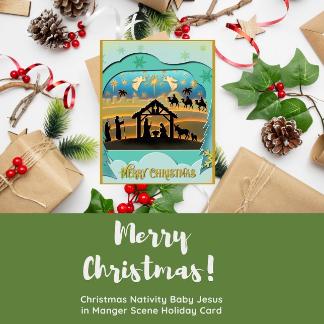 Cartes Pour Fêtes Annuelles Enfant Jésus de Noël dans la scène de la crèche (Créateur téléchargé)