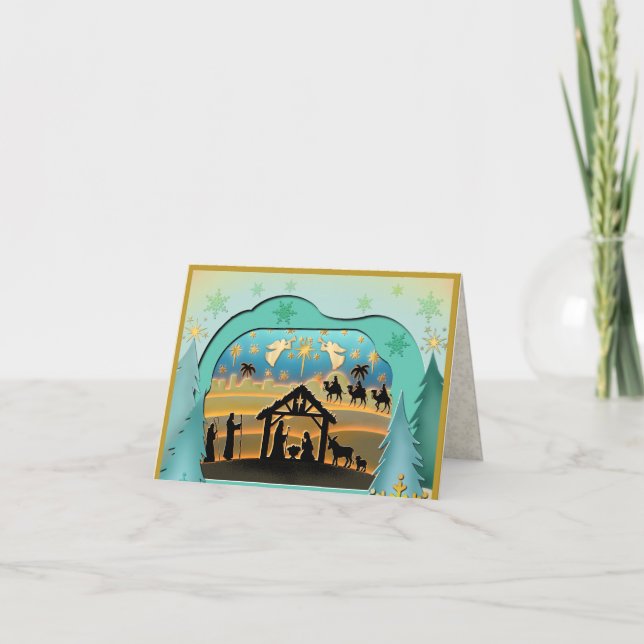 Cartes Pour Fêtes Annuelles Enfant Jésus de Noël dans une scène de crèche (Devant)