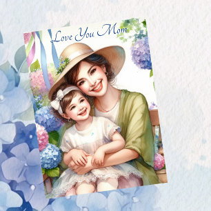Cartes Pour Fêtes Annuelles Enfant mignonne avec maman à Swing Hydrangea Fête