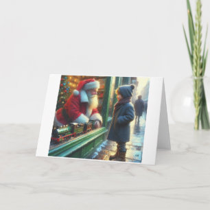 Cartes Pour Fêtes Annuelles Enfant rencontrant le Père Noël à travers la fenêt