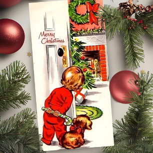 Cartes Pour Fêtes Annuelles Enfant rétro vintage le matin de Noël