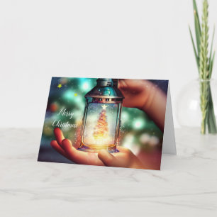Cartes Pour Fêtes Annuelles Enfant tenant une lanterne de Noël